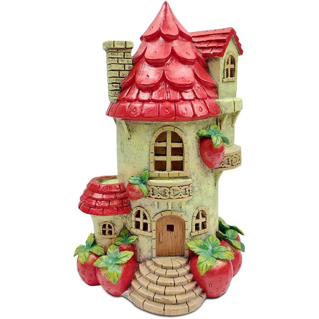 Solar Powered Strawberry Fairy Home Garden Statue, 10" Unique Spring