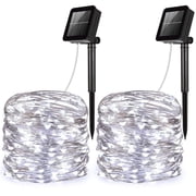 Rirool Solar Powered String Lights, 100 LED Copper Wire Lights, 33ft, Waterproof Fairy Lights for Indoor Outdoor Garden, Patio, Wedding, Party Decor, White Light – 2 Pack
