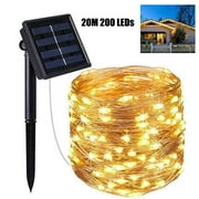 Solar Powered String Lights, 66ft 200 LED IP65 Waterproof Copper Wire Light,Indoor Outdoor Fairy Firefly Lights Twinkle Decorative Lighting for Xmas Wedding Home Party - Warm White(1 Pack)