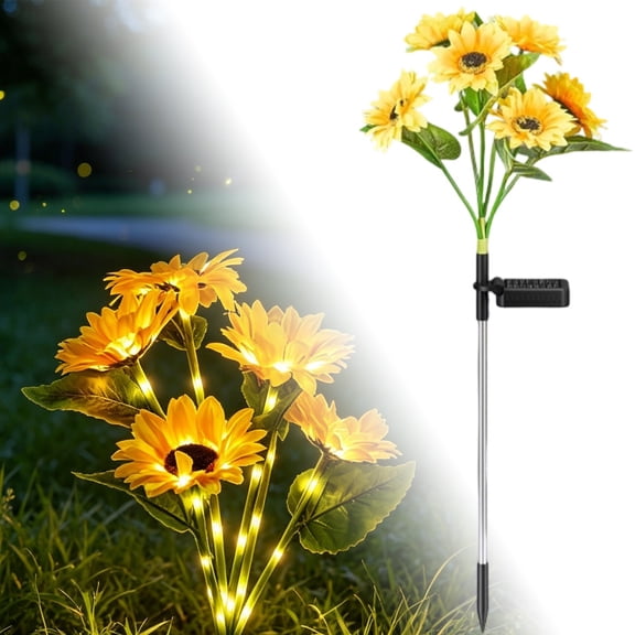 Solar Powered Sunflower Outdoor Garden Light Rechargeable Sunflower Lamp for Patio and Exterior Lighting Weather- Construction Sunflower Theme