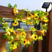 Solar Powered Sunflower String Lights Waterproof 16.4Ft 50 LED Fairy Lights Artificial Flower Floral Garland Light Decorations Garden Patio Fence Yard Outdoor