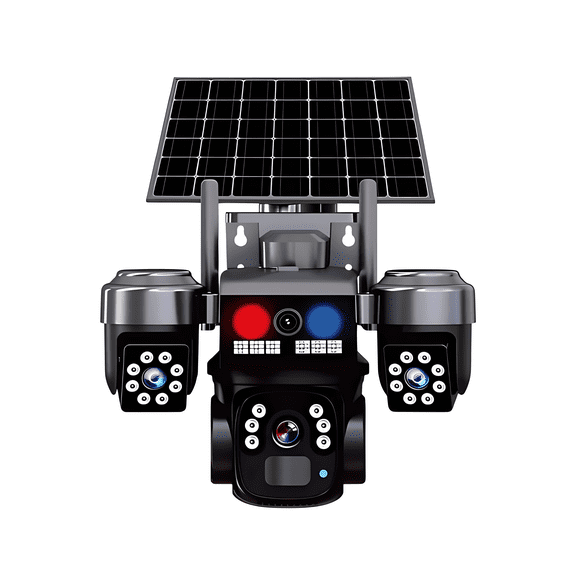 Solar Powered Three Lens PTZ Security Camera,6MP Triple Screen View,AI Human Track&Two-way Audio for Yard Farm Outdoor Surveillance