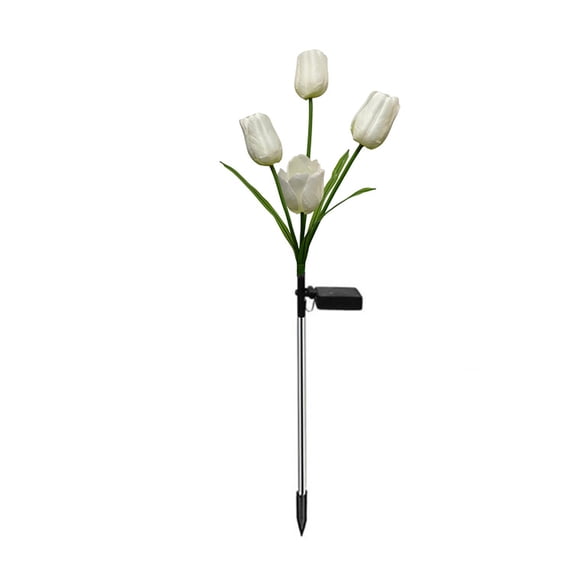 Solar Powered Tulip Light, Outdoor Waterproof Artificial Plants Ground Plug Lights, for Back Yard, Flower Bed, Pathway, Patio, Porch (White)