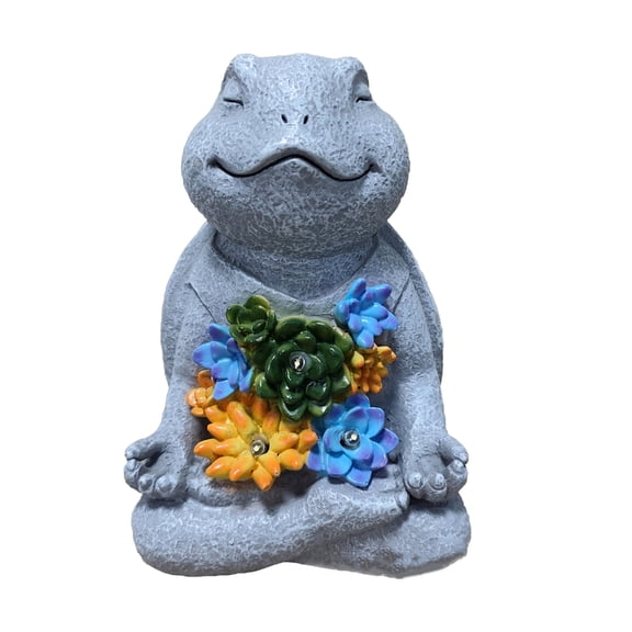 Solar Powered Turtle Statue with LED Light and Flower Accent for Garden IP44