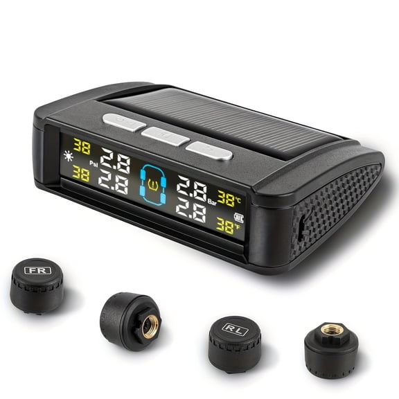 Solar-Powered USB TPMS with 4 External Sensors, 6 Alarm Modes & Color LCD Display