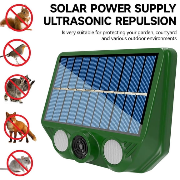 Solar Powered Ultraso-nic Animal Repe-ller with Strobe Flash Light, Outdoor Humane Deterrent for Rodents, Snakes, Stray Dogs & Coyotes