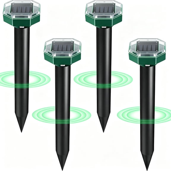 Solar Powered Ultrasonic Animal Repeller, IP65 Waterproof Outdoor Pest Deterrent Stakes, Repels Snake, Mole, Rabbit, Skunk, Gopher & Rodents for Lawn Garden