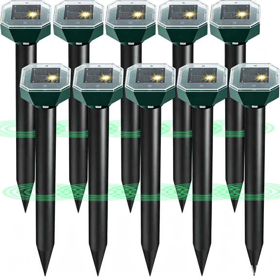 Solar Powered Ultrasonic Animal Repeller, IP65 Waterproof Outdoor Pest Deterrent Stakes, Repels Snake, Mole, Rabbit, Skunk, Gopher & Rodents for Lawn Garden
