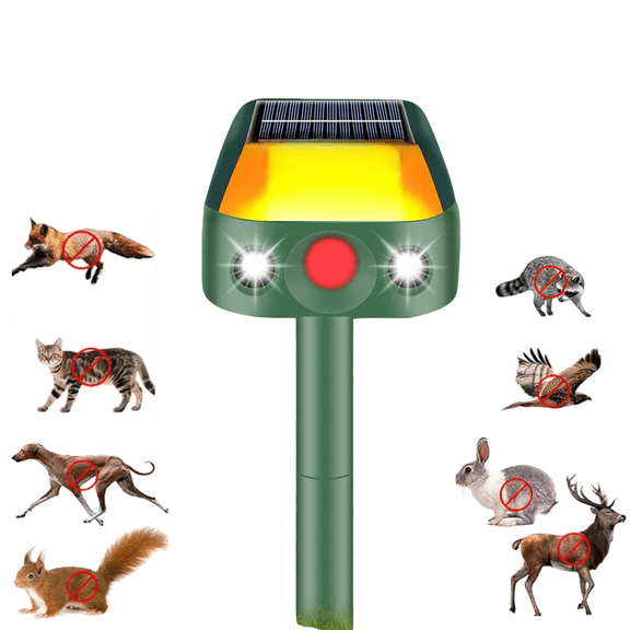 Solar Powered Ultrasonic Animal Repeller, Outdoor Waterproof Rodent Repellent for Rats, Mice, Squirrels, Deer, Cats, Dogs, Garden Yard Pest Control