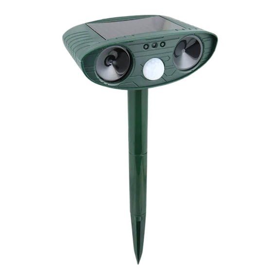Solar Powered Ultrasonic Animal Repeller with LED Flash for Dogs and Cats Green ABS