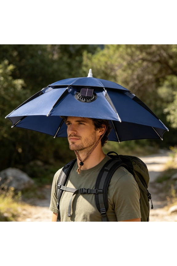 Solar Powered Umbrella Hat with Removable Fan Wide Brim Sun Shade for Summer Outdoor Camping Fishing 31.5 in