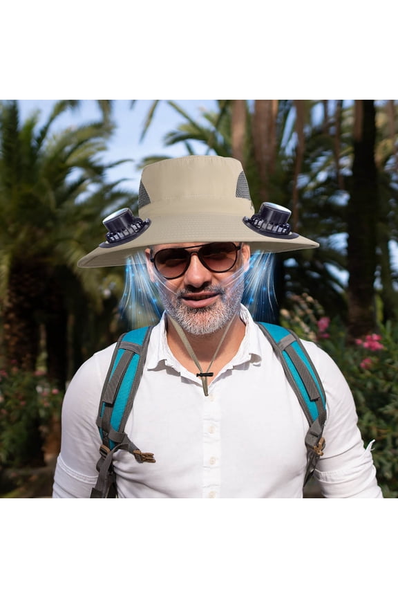 Solar-Powered Ventilation Hat, Outdoor Cooling Cap with Adjustable 3-Speed Fan for Hiking Fishing Gardening, Breathable Mesh Sun Protection with USB Rechargeable & Solar Charging