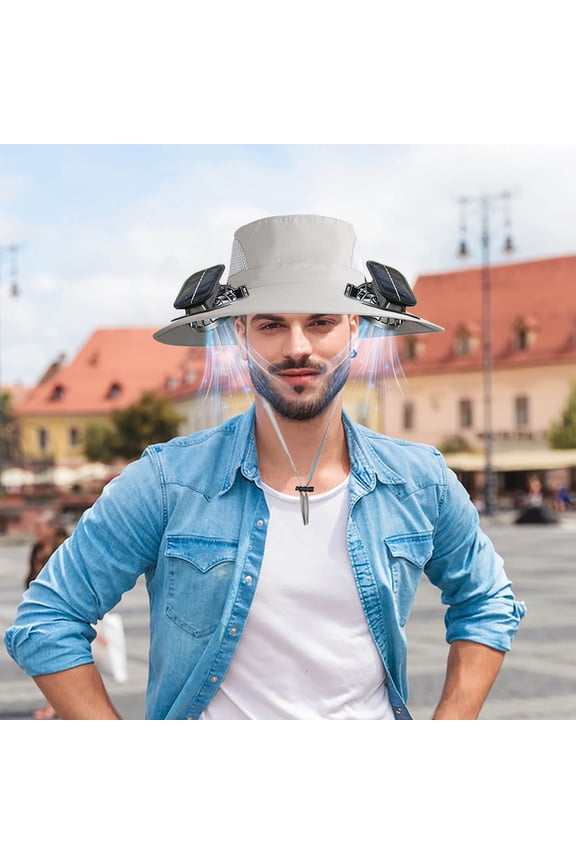 Solar-Powered Ventilation Hat, Outdoor Cooling Cap with Adjustable 3-Speed Fan for Hiking Fishing Gardening, Breathable Mesh Sun Protection with USB Rechargeable & Solar Charging