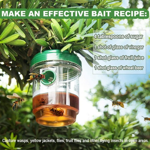 Solar-Powered Wasp Trap | Outdoor LED Insect Catcher for Hornets & Yellow Jackets | Reusable Double-Entry Design | Includes Stainless Steel Hanger | Easy Setup & Maintenance-Free