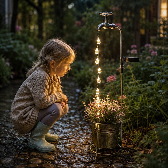 Solar Powered Water Faucet Bucket Lights,Vintage Style LED Garden Lights,Waterproof Decorative Lamp,Whimsical Landscape Ornament for Outdoor Yard,Lawn,Patio and Walkway Decoration