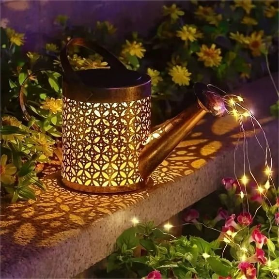 Solar Powered Watering Can with Cascading Lights Garden Decorative - Waterfall Outdoor Waterproof Hanging Solar Lantern - Perfect Yard Decor , Applicable to Gardens, courtyards, lawns, parks