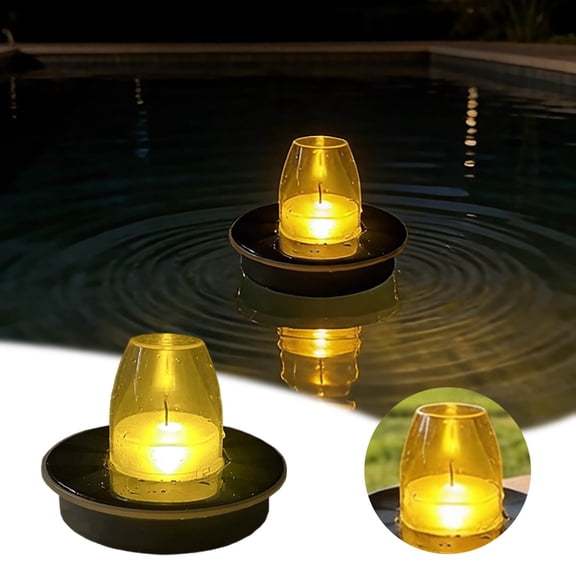 Solar Powered Waterproof Floating Pool Candle Light Warm Flickering LED Tealight Lamp Outdoor Pool Pond Hot Tub Fountain Decor for Night Party Patio Garden Holiday Ambient Lighting