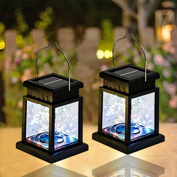 Solar Powered Waterproof Lanterns, Retro Outdoor String Lights for Patio Yard Garden and Pathway Decoration (Colorful Light 2 Pack)