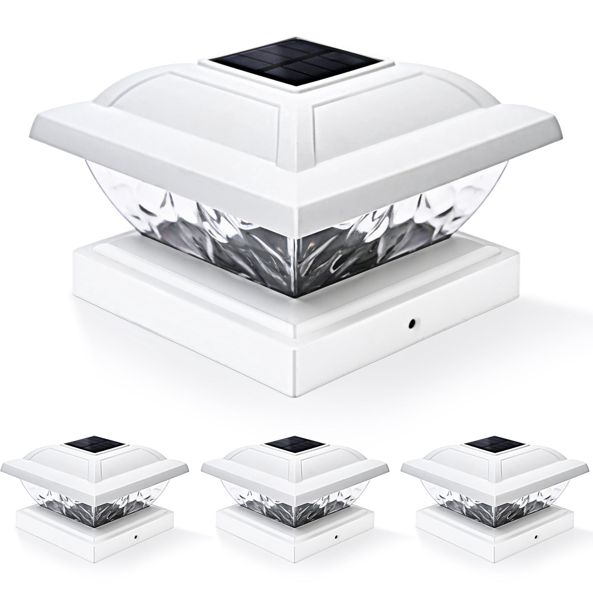 GIGALUMI Solar Powered White LED Outdoor Fence Post Cap Lights, 4 Pack, 3.5x3.5 - 5x5