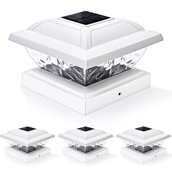 GIGALUMI Solar Powered White LED Outdoor Fence Post Cap Lights, 4 Pack, 3.5x3.5 - 5x5