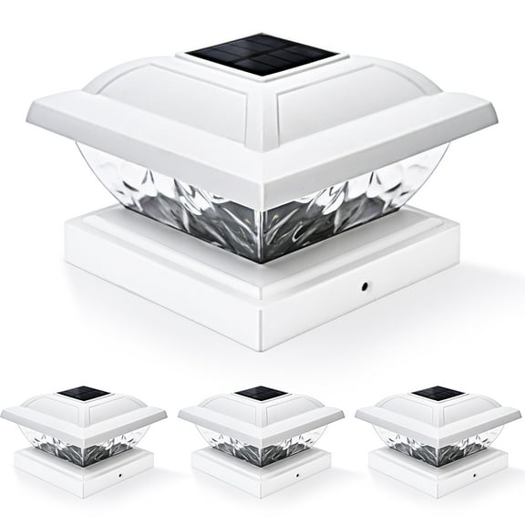 GIGALUMI Solar Powered White LED Outdoor Fence Post Cap Lights, 4 Pack, 3.5x3.5 - 5x5