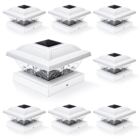 GIGALUMI Solar Powered LED Outdoor Fence Post Cap Lights, 8 Pack, Cold White