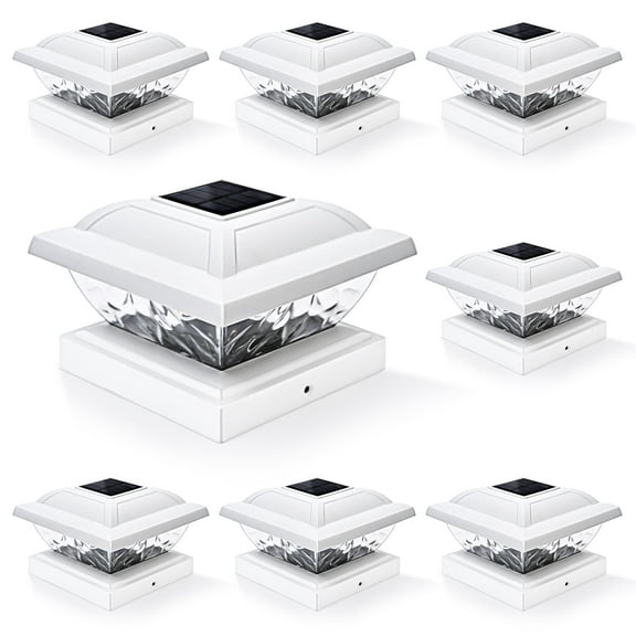 GIGALUMI Solar Powered LED Outdoor Fence Post Cap Lights, 8 Pack, Cold White