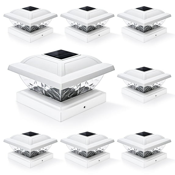 GIGALUMI Solar Powered LED Outdoor Fence Post Cap Lights, 8 Pack, Cold White