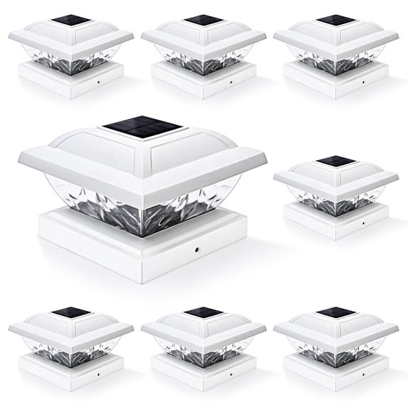 GIGALUMI Solar Powered LED Outdoor Fence Post Cap Lights, 8 Pack, Cold White