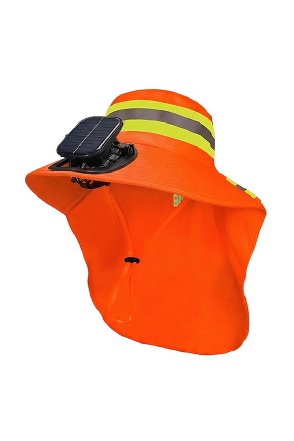 Solar Powered Wide Brim Fan Hat, High-Visibility Reflective Sun Hat with Neck Flap, Breathable Outdoor Cooling Cap for Hiking Camping and Work(Red)