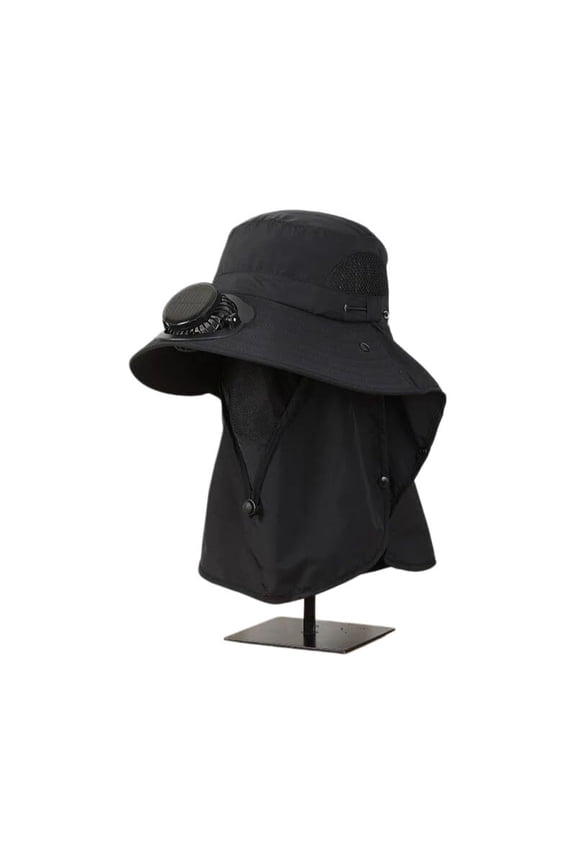 Solar-Powered Wide-Brim Shade Fan Hat, Outdoor Gardening Fishing Beach Sun Hat with Face Cover & Neck Flap for Men Women