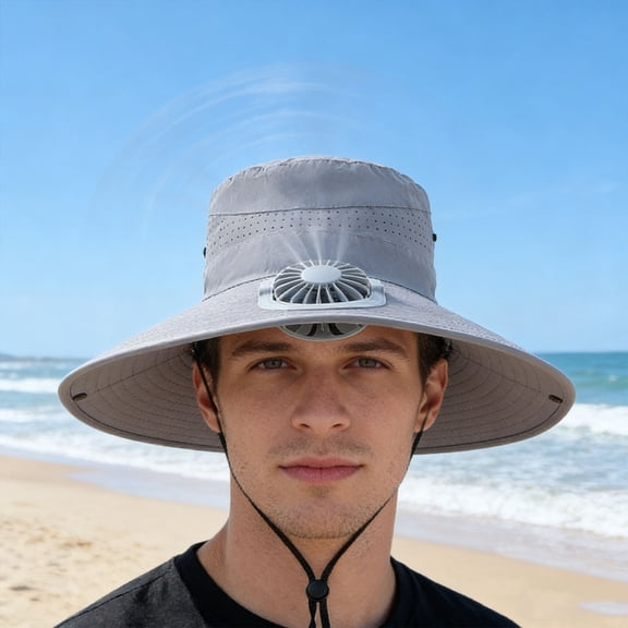 Solar Powered Wide Brim Sun Hat with Built-in Cooling Fan, UV Protection Safari Hiking Hat, Breathable Lightweight Outdoor Fan Cap for Fishing, Gardening, Beach and Camping, Unisex, 1-Pack