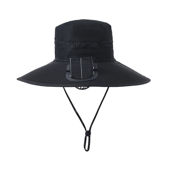 Solar Powered Wide Brim Sun Hat with Built-in Cooling Fan, UV Protection Safari Hiking Hat, Breathable Lightweight Outdoor Fan Cap for Fishing, Gardening, Beach and Camping, Unisex, 1-Pack