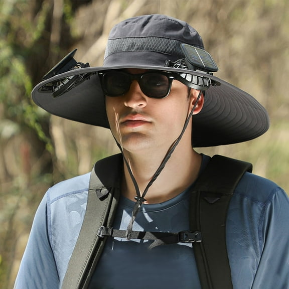Solar-Powered Wide Brim Sun Hat with Dual Cooling Fans and Adjustable Chin Strap for Outdoor Activities
