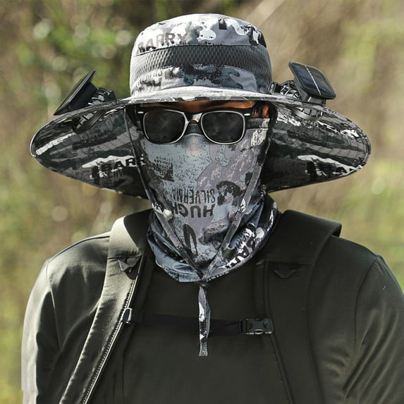 Solar-Powered Wide Brim Sun Hat with Dual Cooling Fans and Adjustable Chin Strap for Outdoor Activities