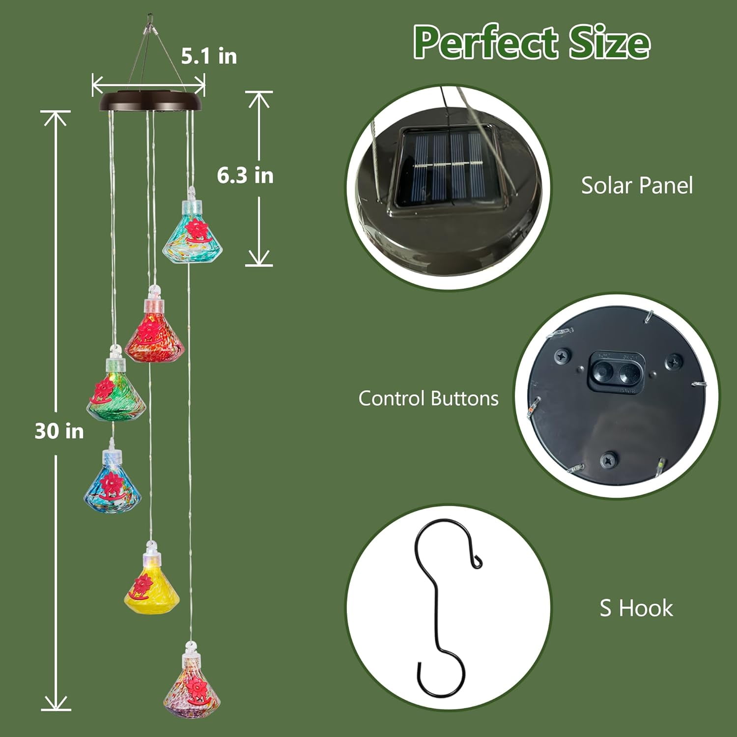 Solar-Powered Wind Chimes Hummingbird Feeders for Outdoor Use