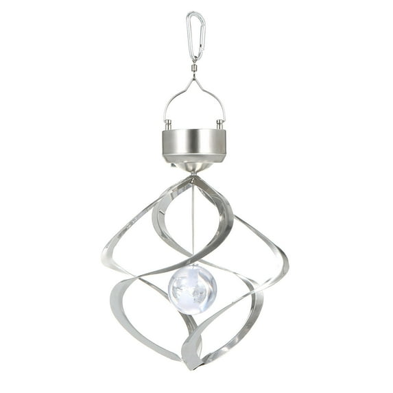 Solar Powered Wind Spinner Hanging Spiral Light Solar Colorful Wind Rotating Lamp Outdoor Hanging Wall Wind Chime Color Changing Festival Landscape LED Lamp