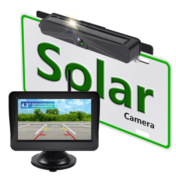 Solar-Powered Wireless Backup Camera 3-Minute DIY Installation IP67K Battery-Powered 4.3-Inch Backup Imaging System Suitable for Cars/SUVs/Trucks/Trailers