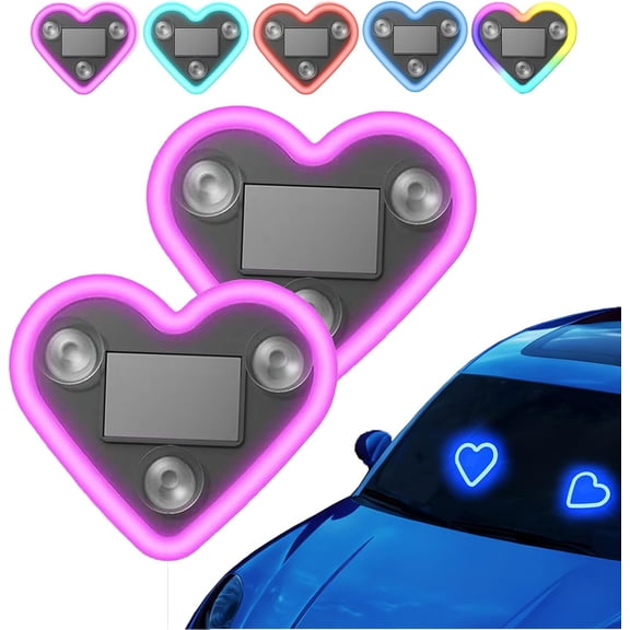 Solar Powered Wireless LED Heart C-Pillar Neon Light, 5 Lighting Modes, USB & Solar Rechargeable, Waterproof Romantic Mood Light with “Eyes” Effect for Car & Home Decor