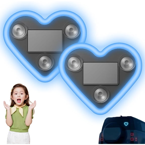 Solar Powered Wireless LED Heart Shape C-Pillar Neon Light, 2026 New Car LED Ambient Light, Car Solar Heart LED Light, Auto Day-Charge, Ip65 Waterproof, for car, Outdoor Decor (Blue*2)