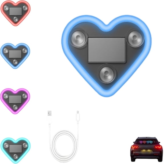 Solar Powered Wireless LED Heart Shape C-Pillar Neon Light, Car Solar Heart LED Light, Romantic Car Interior Ambient Light, Outdoor Decor and Couples' Valentine's Day Decoration (B)