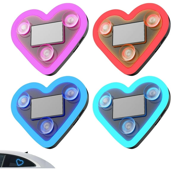 Solar Powered Wireless LED Heart Shape C-Pillar Neon Light, Heart LED Mirror & Triangle Lights Design, IP65 Waterproof, Auto Day-Charge Ambient Lighting