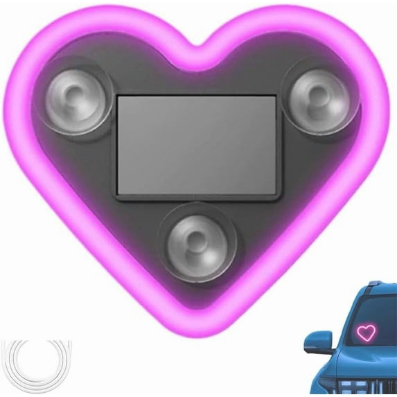 Solar Powered Wireless LED Heart Shape C-Pillar Neon Light with Light Sensor, 2026 New Car Solar Heart LED Lights Neon Signs for Automotive Interior Decor Eco-Friendly Modern Stylish Pink