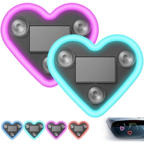 Solar Powered Wireless LED Heart Shape C-Pillar Neon Light with Light Sensor, 2026 New Car Solar Heart LED Lights Neon Signs for Automotive Interior Decor Eco-Friendly Modern Stylish (Pink+Ice Blue)