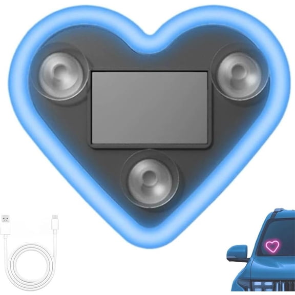 Solar Powered Wireless LED Heart Shape C-Pillar Neon Light with Light Sensor, 2026 New Car Solar Heart LED Lights Neon Signs for Automotive Interior Decor Eco-Friendly Modern Stylish Blue