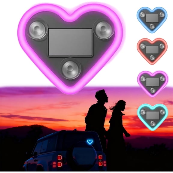 Solar Powered Wireless LED Heart Shape Car Light, Solar Heart Ambient Light with Multiple Colors & Modes, Waterproof for Car Interior Decoration