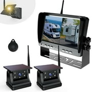 MHCABSR Solar Wireless Rear View Camera System, HD 1080P Dual WiFi Cameras with 7 DVR Monitor for Trucks, RVs
