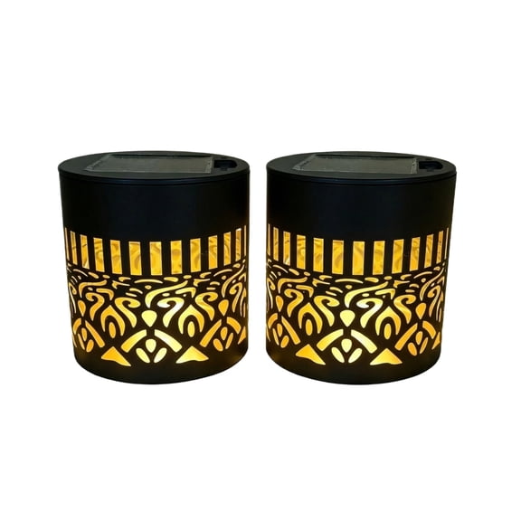 Solar Powered Wrought Iron Hanging Lantern 2pcs Style D Mandala Warm Light,Openwork for Balcony Garden and Outdoor Courtyard,Perfect for Camping and Decor