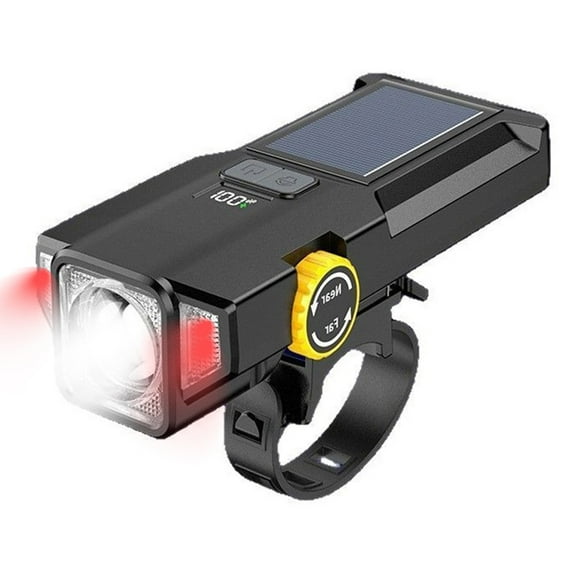 Solar-Powered and Type-C Rechargeable Waterproof LED Bicycle Headlight for Night