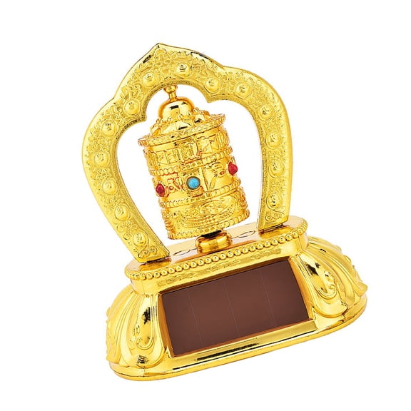 Solar Buddhist Prayer Wheel Auto Interior Decoration Golden ABS Buddhist Rotating Ornament for Car Dashboard Spiritual